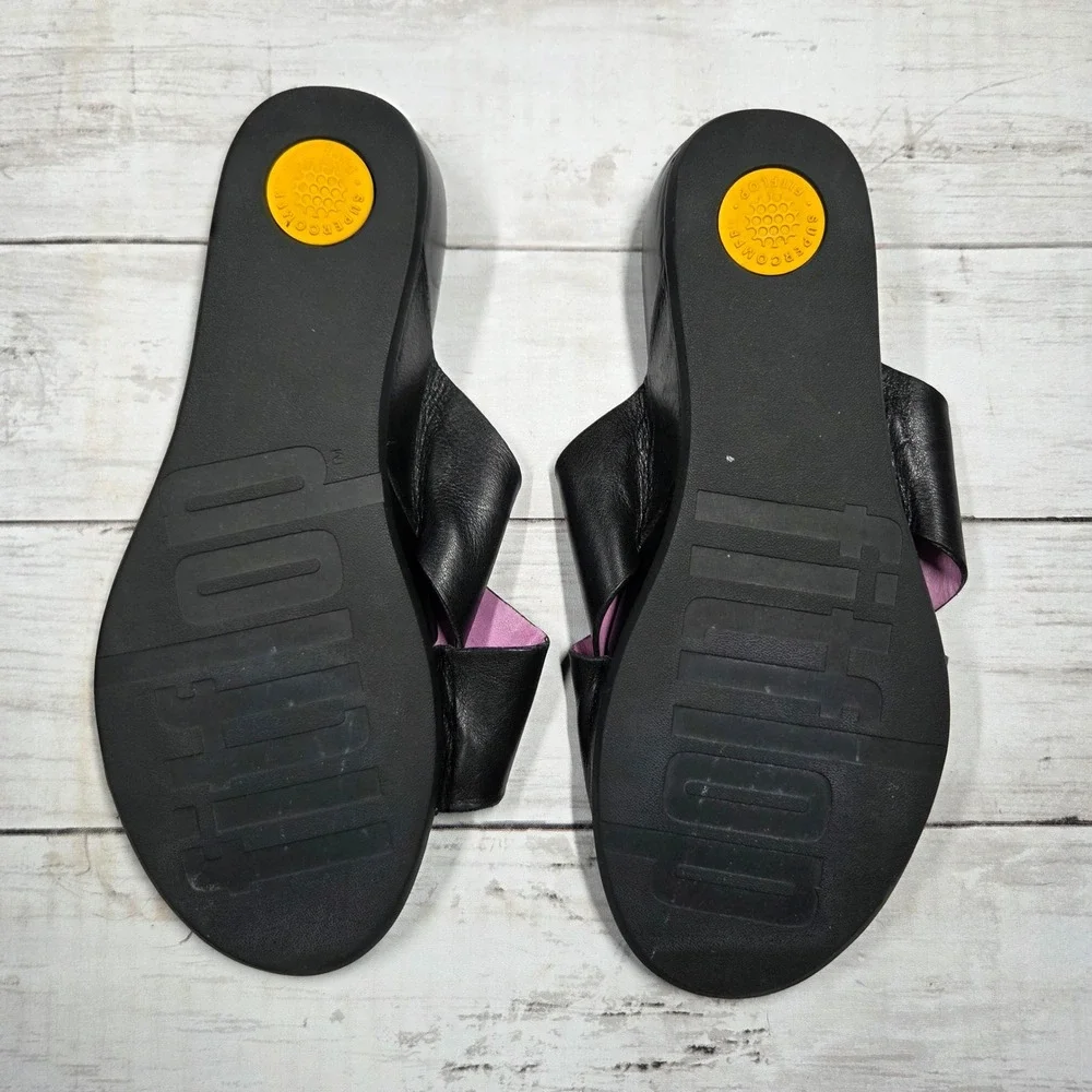 FitFlop Lulu Leather Slide Sandals Criss-Cross Women 8 Black Pink 668-090